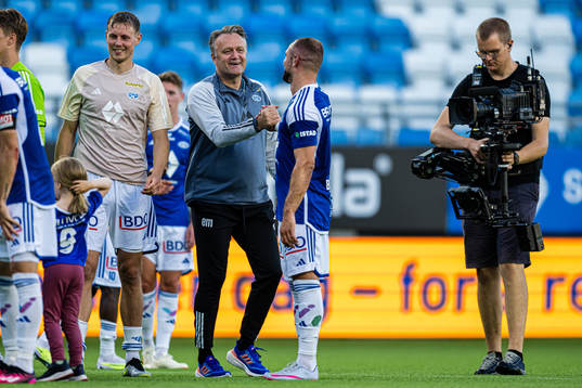 Erling Moe, head coach of Molde, and Veton Berisha of Molde