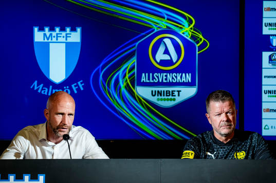 Malmö FFs tränare Henrik Rydström och Mjällbys tränare