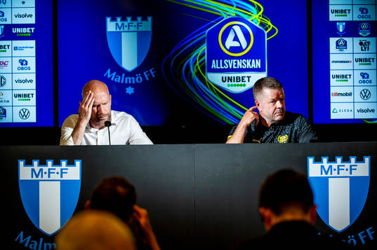 Malmö FFs tränare Henrik Rydström och Mjällbys tränare