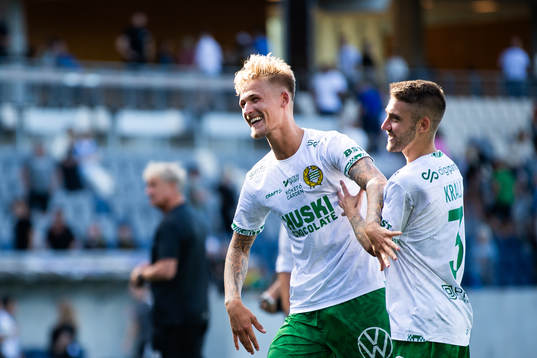 Hammarbys Fredrik Hammar och Anton Kralj jublar