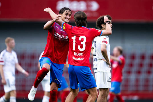 Helsingborgs Thomas Rogne och Wilhelm Loeper jublar