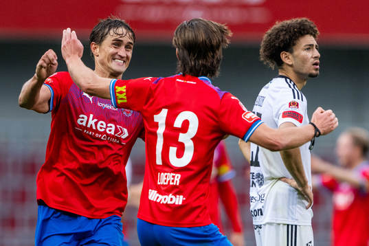 Helsingborgs Thomas Rogne och Wilhelm Loeper jublar