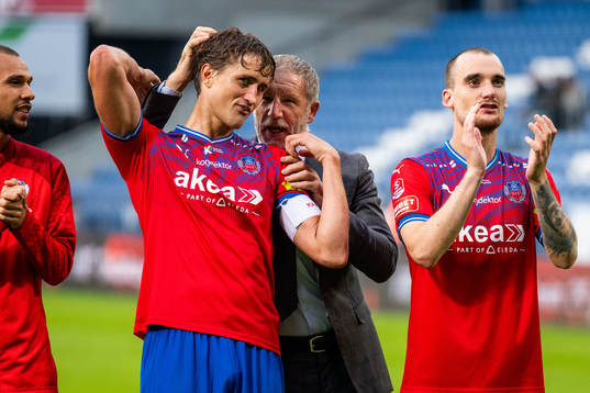 Helsingborgs Thomas Rogne och tränare Stuart Baxter