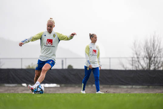 Caroline Seger and Julia Zigiotti Olme of the Swedish