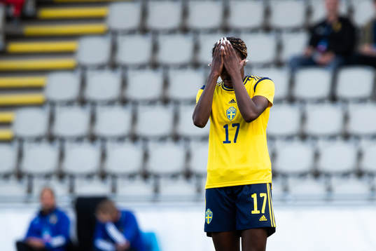 Evelyn Ijeh of Sweden looks dejected