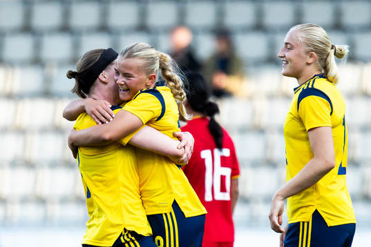 Linn Vickius and Matilda Nildén of Sweden celebrate