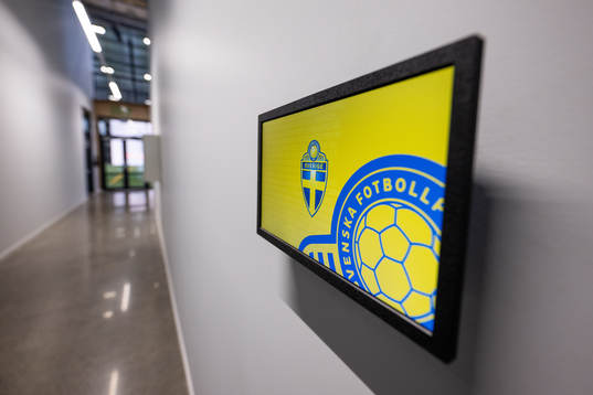 A screen shows the logo of the Swedish Football Association