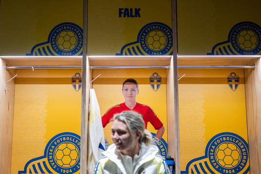 Goalkeeper Jennifer Falk in the changing room
