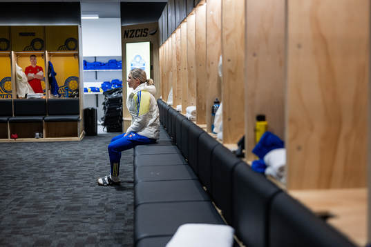 Goalkeeper Jennifer Falk in the changing room