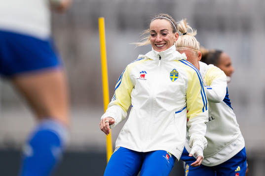Kosovare Asllani and Caroline Seger of the Swedish women's
