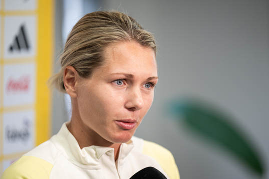 Goalkeeper Jennifer Falk of the Swedish women's national