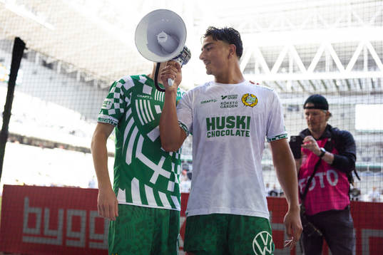 Hammarbys Marcus Rafferty och Jusef Erabi firar framför