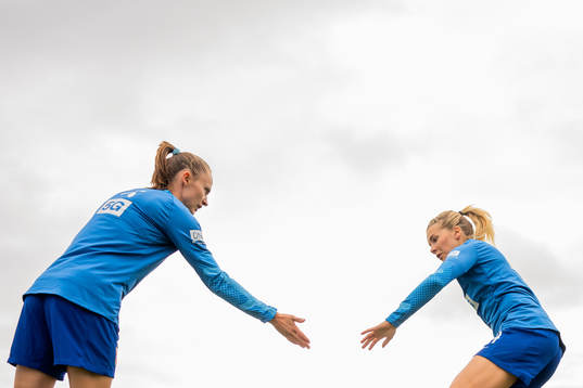 Caroline Graham Hansen and Ada Hegerberg of Norway