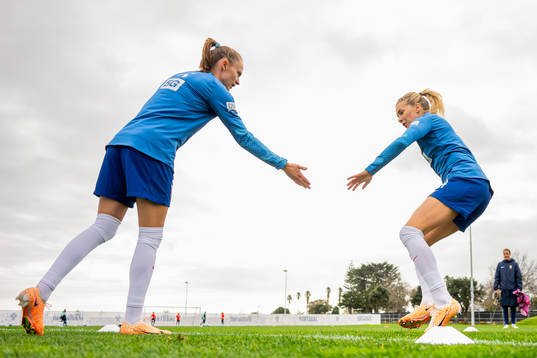 Caroline Graham Hansen and Ada Hegerberg of Norway