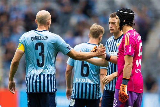 Djurgårdens Marcus Danielson och målvakt Jacob Widell