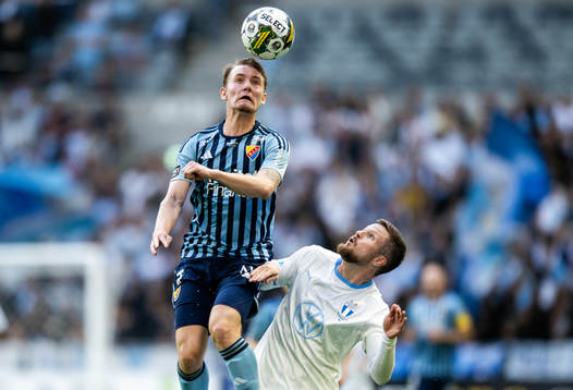 Djurgårdens Noel Milleskog och Malmö FFs Lasse Nielsen