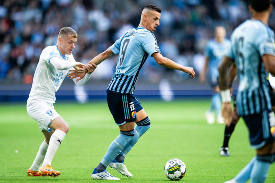 Malmö FFs Sebastian Jörgensen  och Djurgårdens Haris
