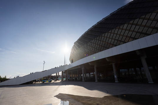 Exterior på Tele2 Arena innan fotbollsmatchen i