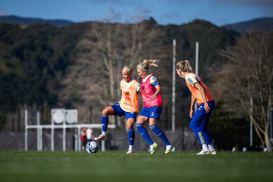 Caroline Seger and Rebecka Blomqvist of the Swedish women's