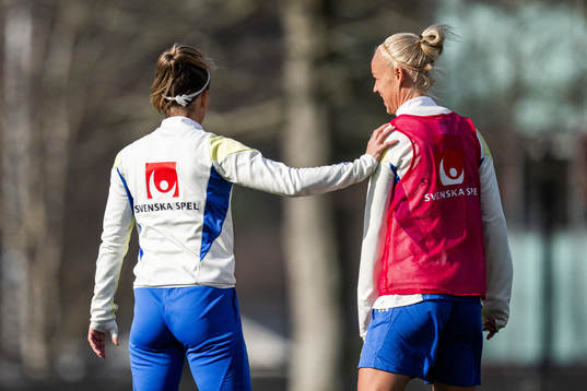 Kosovare Asllani and Caroline Seger of the Swedish women's