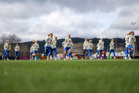 Players of the Swedish women's national football team warm