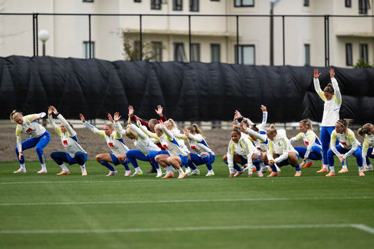 Players of the Swedish women's national football team warm