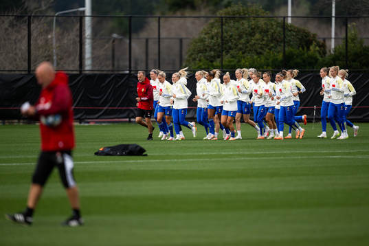 Players of the Swedish women's national football team warm
