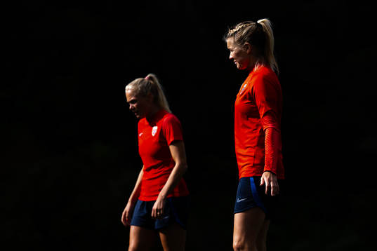 Guro Bergsvand and Ada Hegerberg of the Norwegian women’s