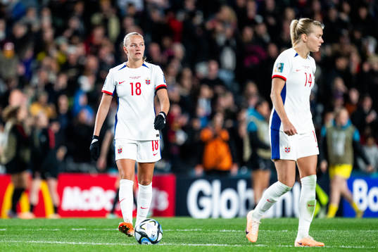 Frida Maanum and Ada Hegerberg of Norway looks dejected