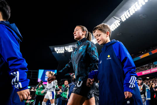Indiah-Paige Riley of New Zealand enters the pitch