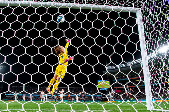 Goalkeeper Victoria Esson of New Zealand saves an attempt