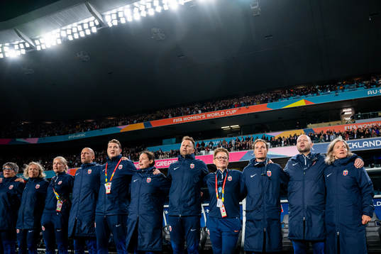 Hege Riise, head coach of Norway, with her staff