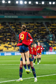 Esther Gonzalez and Salma Paralluelo of Spain celebrate