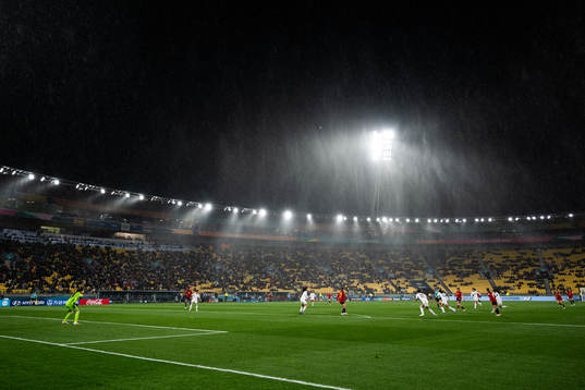 Rain over Wellington Regional Stadium