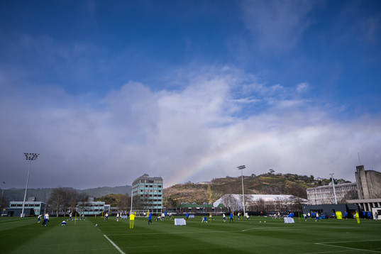 A rainbow over players of the Swedish women's national team