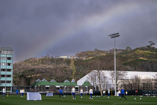A rainbow over players of the Swedish women's national team