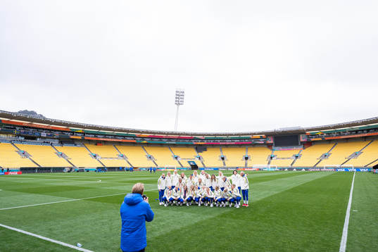 Players of the Swedish women's national football team pose