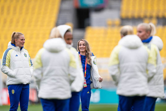 goalkeeper Tove Enblom and Kosovare Asllani of the Swedish
