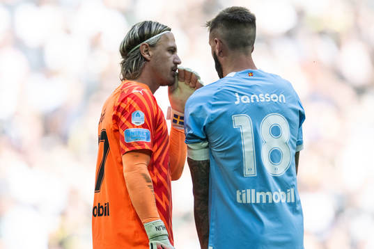 Malmö FFs målvakt Johan Dahlin och Pontus Jansson