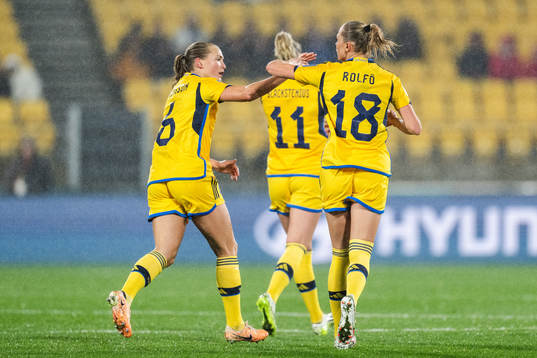 Magdalena Eriksson and Fridolina Rolfö of Sweden celebrate