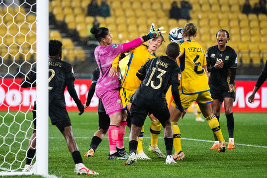 Goalkeeper Kaylin Swart of South Africa against Rebecka