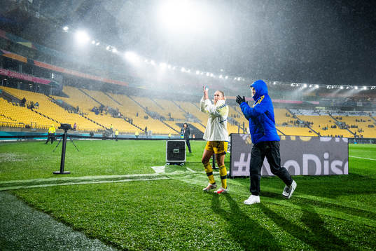Jonna Andersson and Hanna Lundkvist of Sweden celebrate
