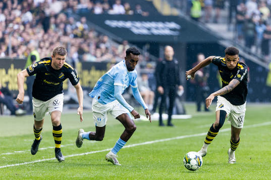 AIKs Mads Døhr Thychosen och Rui Modesto against Malmö