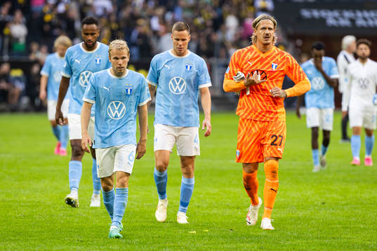Malmö FFs Oscar Lewicki och målvakt Johan Dahlin