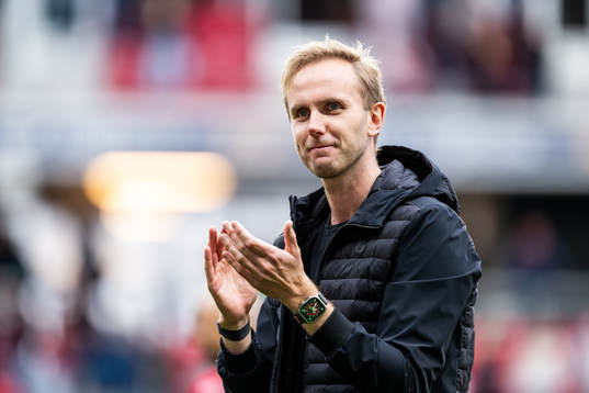 Kalmars tränare Henrik Jensen jublar