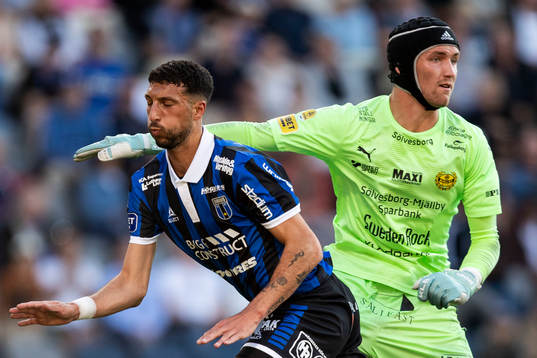 Sirius Wessam Abou Ali och Mjällbys målvakt Noel