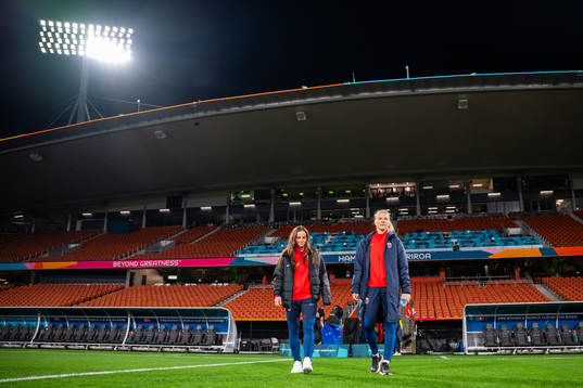 Tuva Hansen and Ada Hegerberg of the Norwegian women’s