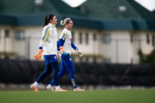 Goalkeeper Zecira Musovic and goalkeeper Jennifer Falk of
