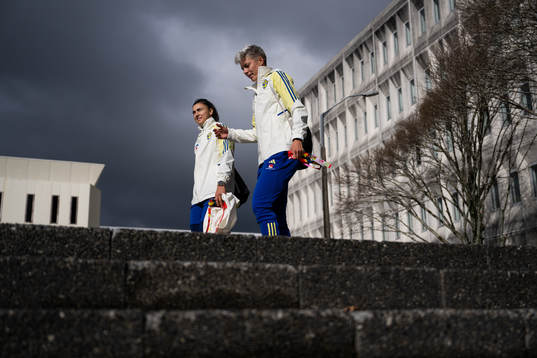 Goalkeeper Zecira Musovic and Lina Hurtig of the Swedish