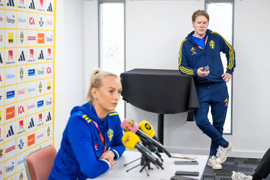Stina Blackstenius and press officer Fredrik Madestam of